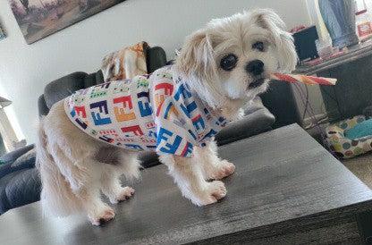 Dream Dog Designer Luxury Replica Fashion Dog Dress Shirt, Outfit, Cat, Dog Clothes Apparel, Multi-Color, Black or White, Small to Medium Breeds, X-S to XX-L