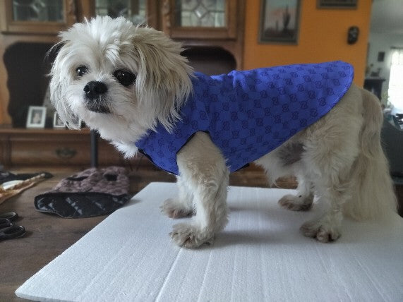 Luxury Designer-Inspired Replica Dog Padded Puffer Vest Dog Jacket Coat Clothes Quilted Pet Apparel, Brown or Blue, Small Medium Breeds, Sizes Small to 3XL