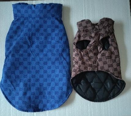 Luxury Designer-Inspired Replica Dog Padded Puffer Vest Dog Jacket Coat Clothes Quilted Pet Apparel, Brown or Blue, Small Medium Breeds, Sizes Small to 3XL