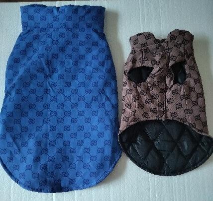 Luxury Designer-Inspired Replica Dog Padded Puffer Vest Dog Jacket Coat Clothes Quilted Pet Apparel, Brown or Blue, Small Medium Breeds, Sizes Small to 3XL