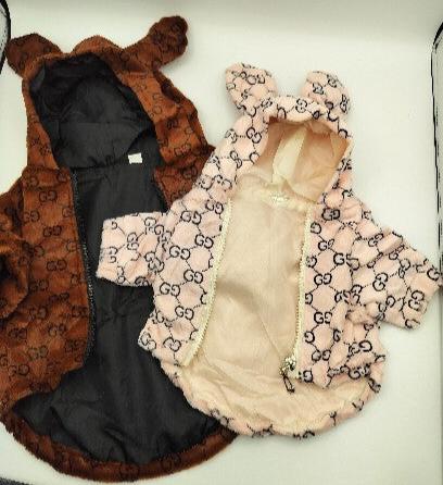 Dream Dog Hoodie Luxury Designer-Inspired Replica Dog Jacket Coat Zipper Easy On/Off Designer Inspired Ears and Lined Soft Jacket Design Warm Clothing Pink and Brown XS to 3XL