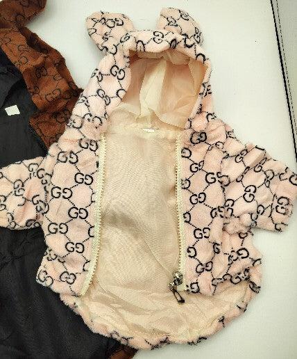 Dream Dog Hoodie Luxury Designer-Inspired Replica Dog Jacket Coat Zipper Easy On/Off Designer Inspired Ears and Lined Soft Jacket Design Warm Clothing Pink and Brown XS to 3XL