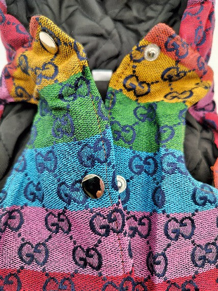 Dream Dog Luxury Designer- Inspired Replica Dog Padded Rainbow Coat/Jacket/Vest, Pet Clothes Apparel Hoodie, Hooded Vest Pet Winter Hoodie, Small to Medium Dogs, Cats, Pets, XS to 3XL