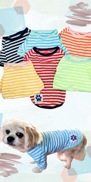 Dream Dog Small Breeds - Luxury Dog Summer Casual Striped Shirt T-Shirt Outfit, Cat Pet Clothes Apparel, Blue, Black, Green, Orange, Red and Yellow, Small Breeds, Small to XX-Large )