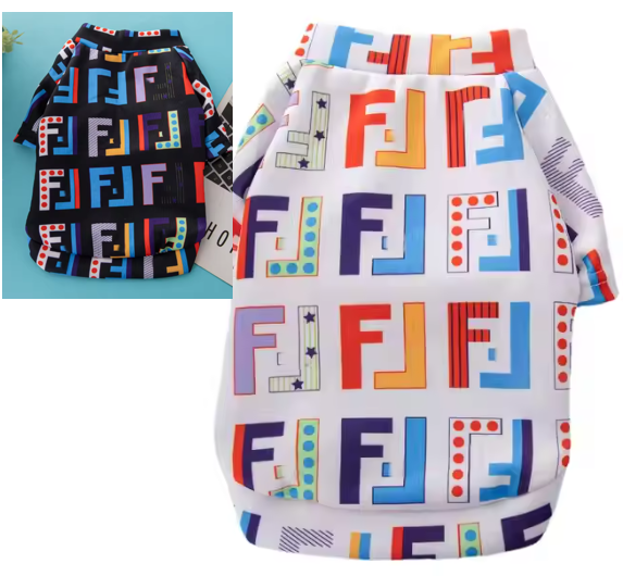 Dream Dog Designer Luxury Replica Fashion Dog Dress Shirt, Outfit, Cat, Dog Clothes Apparel, Multi-Color, Black or White, Small to Medium Breeds, X-S to XX-L