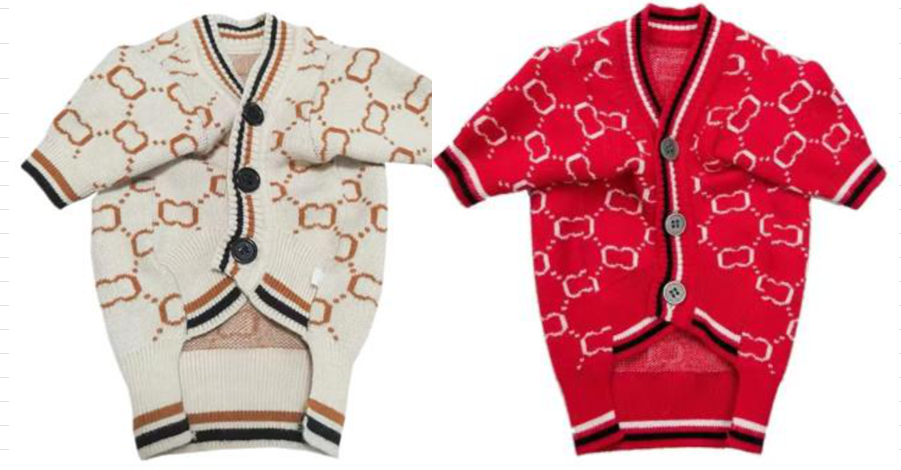 Dream Dog Luxury Designer-Inspired Replica Dog Button Sweater Red or Beige, Cat Pet Clothes Apparel, Soft and Warm Sweater Clothes, Small to Medium Breeds, Perfect All Year, Small to XX-Large