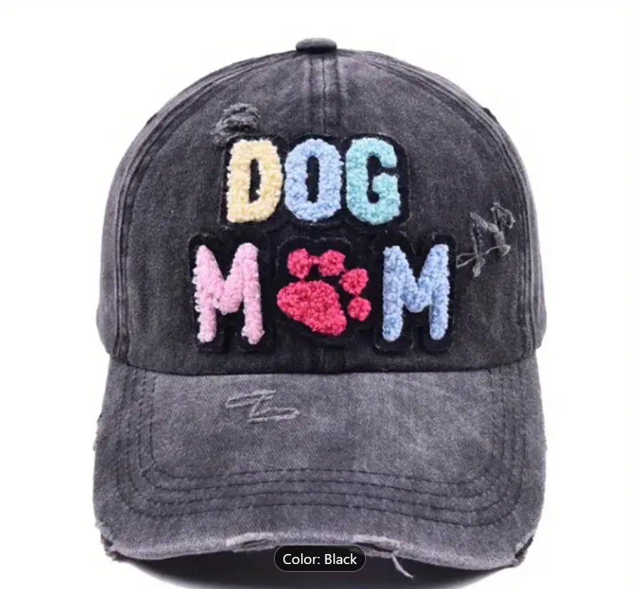Dream Dog Women's Dog MOM Hat Embroidered Distressed Cotton Denim Adjustable Baseball Cap
