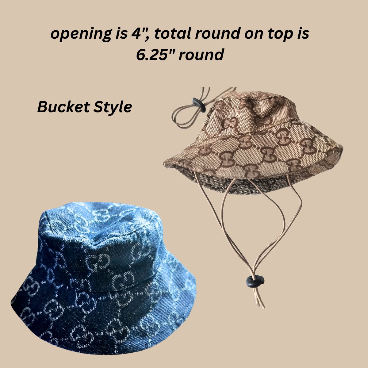 Dream Dog, Luxury Designer Inspired Replicas Adjustable Dog Bucket Style Hat, Beret Style Hat, Visor Style Hat Cap Blue or Brown Colors, Small and Medium Breeds