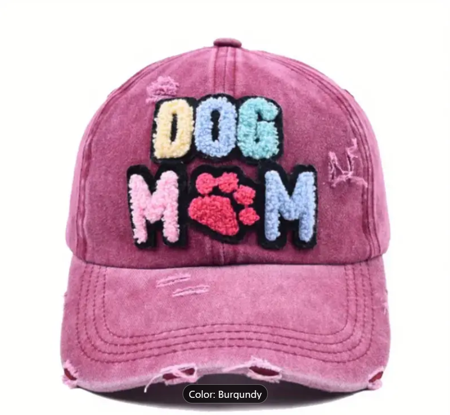 Dream Dog Women's Dog MOM Hat Embroidered Distressed Cotton Denim Adjustable Baseball Cap