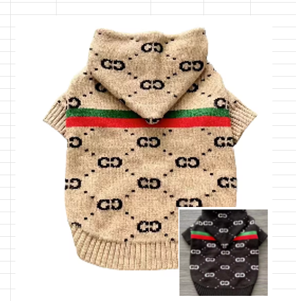 Dream Dog Luxury Designer-Inspired Replica. Fashion Dog Hooded Sweaters Cat Dog Pet Clothes Apparel, Pet Warm Hoodie Clothes, S to XXL, Small-Medium Breeds, Beige, Brown & Black