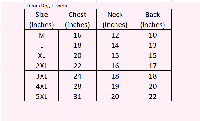 Dream Dog Luxury T-Shirt, Cat Kitten Dog Puppy Pet Clothes Apparel, Perfect for Everyday, Medium to 5XL. Medium Breeds