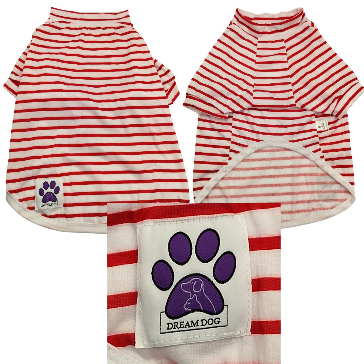 Dream Dog Luxury Dog Summer Casual Red & White Striped Shirt T-Shirt Outfit, Pet Clothes Apparel, Sizes 3XL to 6 XL, Medium & Large Breeds❤️