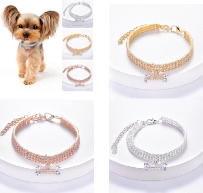 Dream Dog Pet Collar with Rhinestones Diamonds, Adjustable Crystal Diamond Pendant Wedding Cat Dog Necklace Jewelry