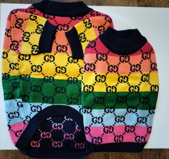 Dream Dog Luxury Designer Pet Sweater Rainbow Striped Multicolored Fashion Clothes Dog Cats Colorful Super Soft Warm, XS-XXL, Small-Medium Breeds
