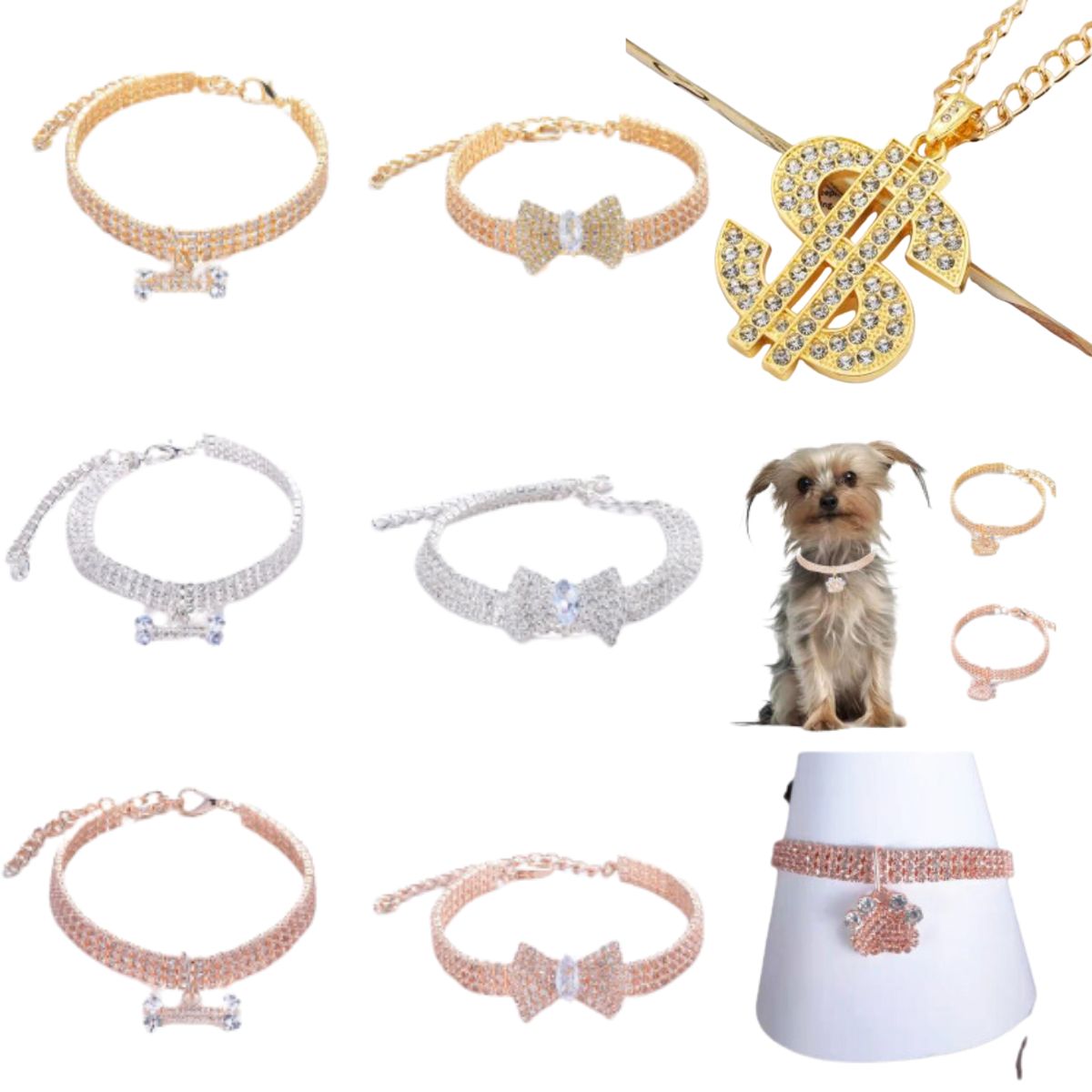 Dream Dog Pet Collar with Rhinestones Diamonds, Adjustable Crystal Diamond Pendant Wedding Cat Dog Necklace Jewelry