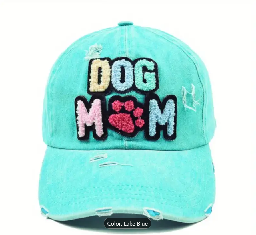 Dream Dog Women's Dog MOM Hat Embroidered Distressed Cotton Denim Adjustable Baseball Cap