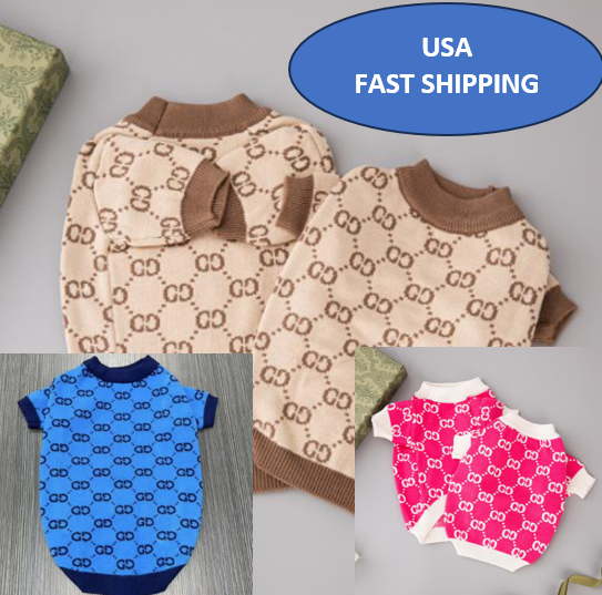Dream Dog Luxury Designer-Inspired Replica. Fashion Dog Sweaters Pet Cat Clothes Apparel Super Soft, Super Warm, Comes in Blue, Brown or Pink, X-Small to XX-Large