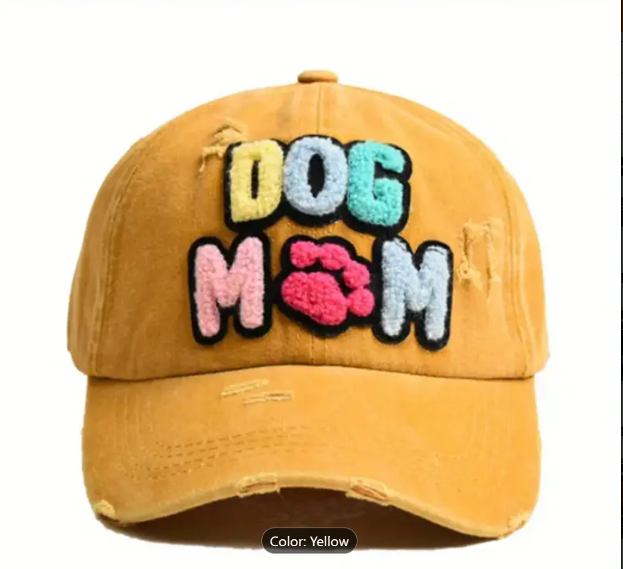 Dream Dog Women's Dog MOM Hat Embroidered Distressed Cotton Denim Adjustable Baseball Cap