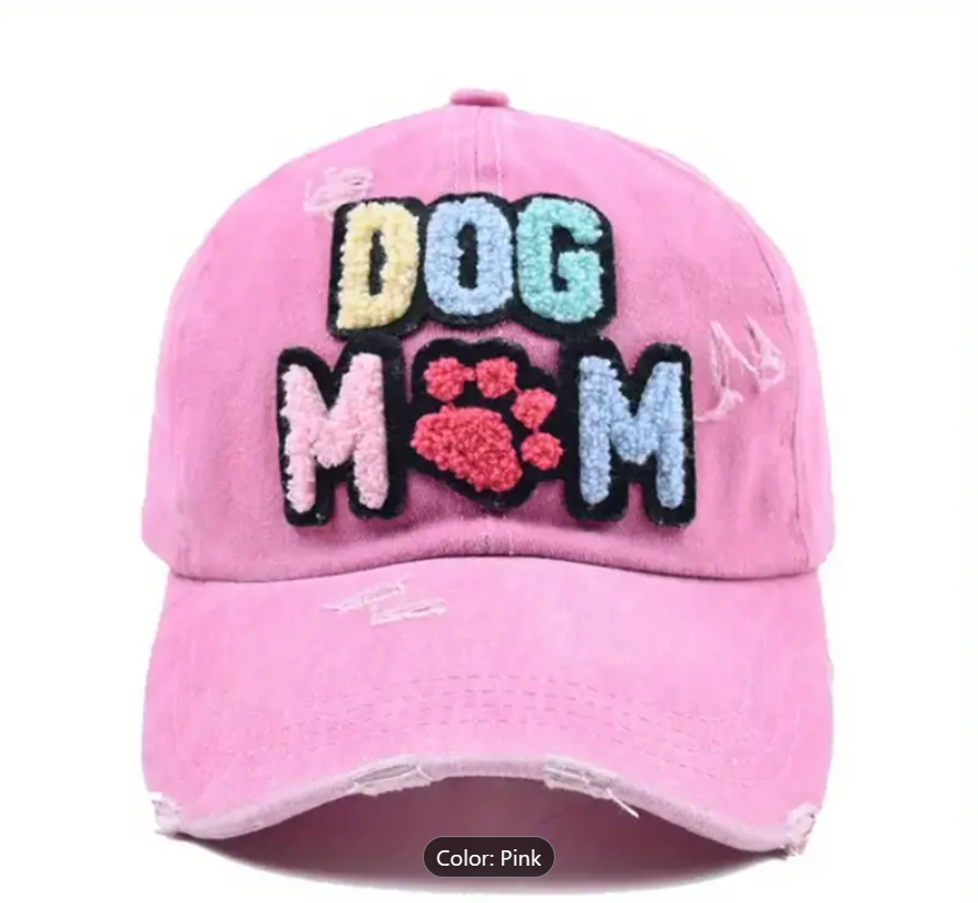 Dream Dog Women's Dog MOM Hat Embroidered Distressed Cotton Denim Adjustable Baseball Cap