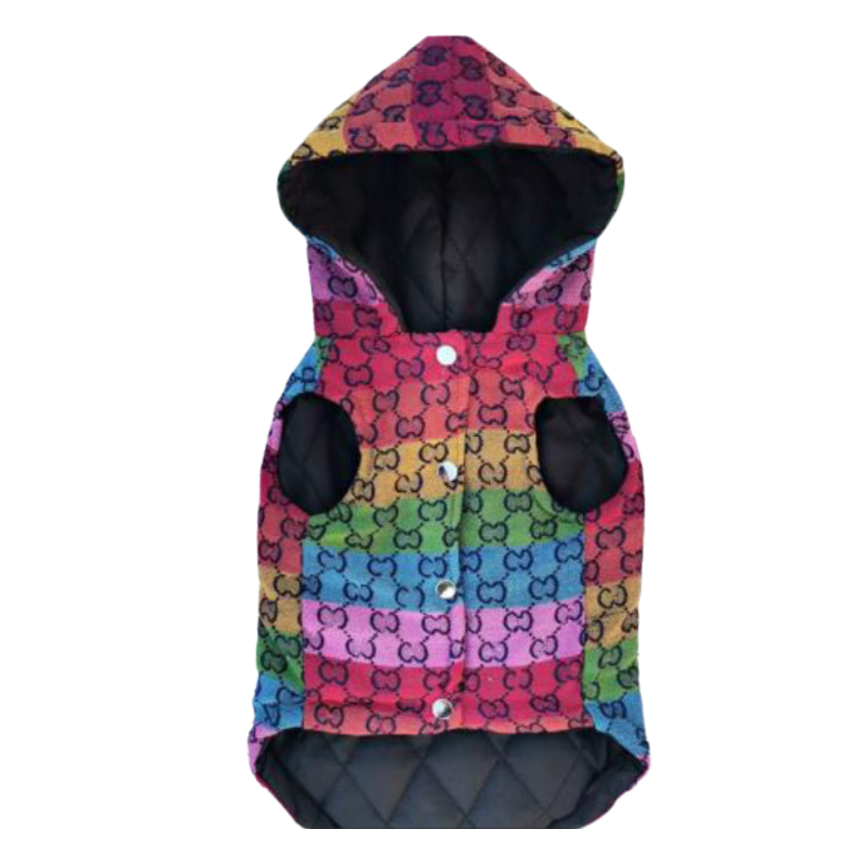 Dream Dog Luxury Designer- Inspired Replica Dog Padded Rainbow Coat/Jacket/Vest, Pet Clothes Apparel Hoodie, Hooded Vest Pet Winter Hoodie, Small to Medium Dogs, Cats, Pets, XS to 3XL