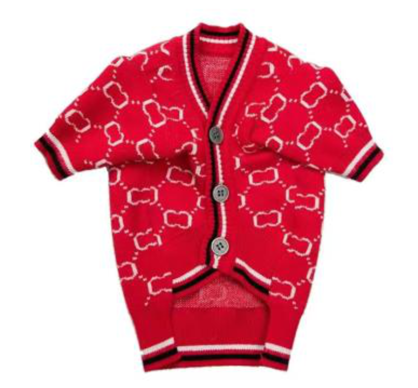 Dream Dog Luxury Designer-Inspired Replica Dog Button Sweater Red or Beige, Cat Pet Clothes Apparel, Soft and Warm Sweater Clothes, Small to Medium Breeds, Perfect All Year, Small to XX-Large