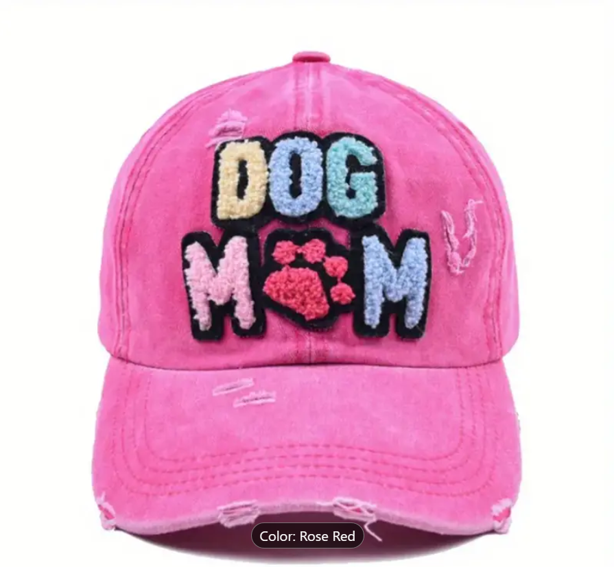 Dream Dog Women's Dog MOM Hat Embroidered Distressed Cotton Denim Adjustable Baseball Cap