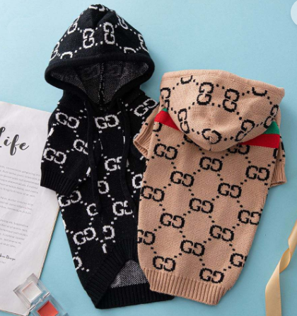 Dream Dog Luxury Designer-Inspired Replica. Fashion Dog Hooded Sweaters Cat Dog Pet Clothes Apparel, Pet Warm Hoodie Clothes, S to XXL, Small-Medium Breeds, Beige, Brown & Black