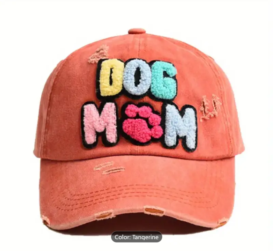 Dream Dog Women's Dog MOM Hat Embroidered Distressed Cotton Denim Adjustable Baseball Cap