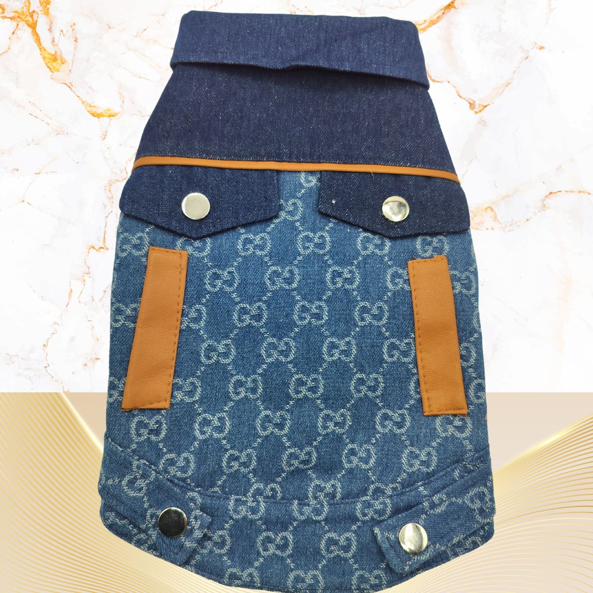 Dream Dog Luxury Designer-Inspired Replica Dog Denim Jean Jacket Padded Coat Cat Dog Clothes Pet Apparel, Blue, Small Breeds, Size Small Only