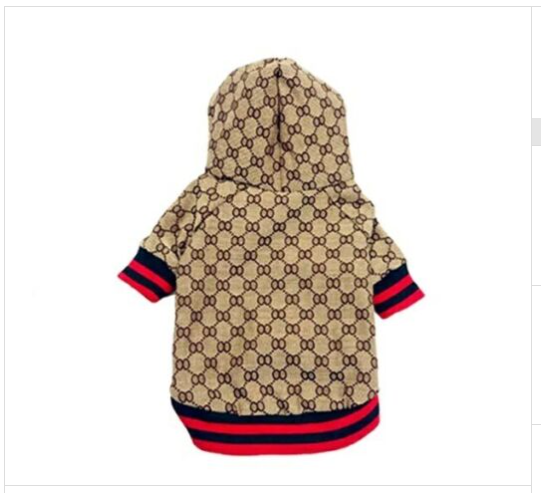 Dream Dog Luxury Designer-Inspired Replica Fashion Dog Brown Jacket Coat Classic Design Pet Puppy Hoodie Apparel, S to XXL, Small to Medium Breeds.