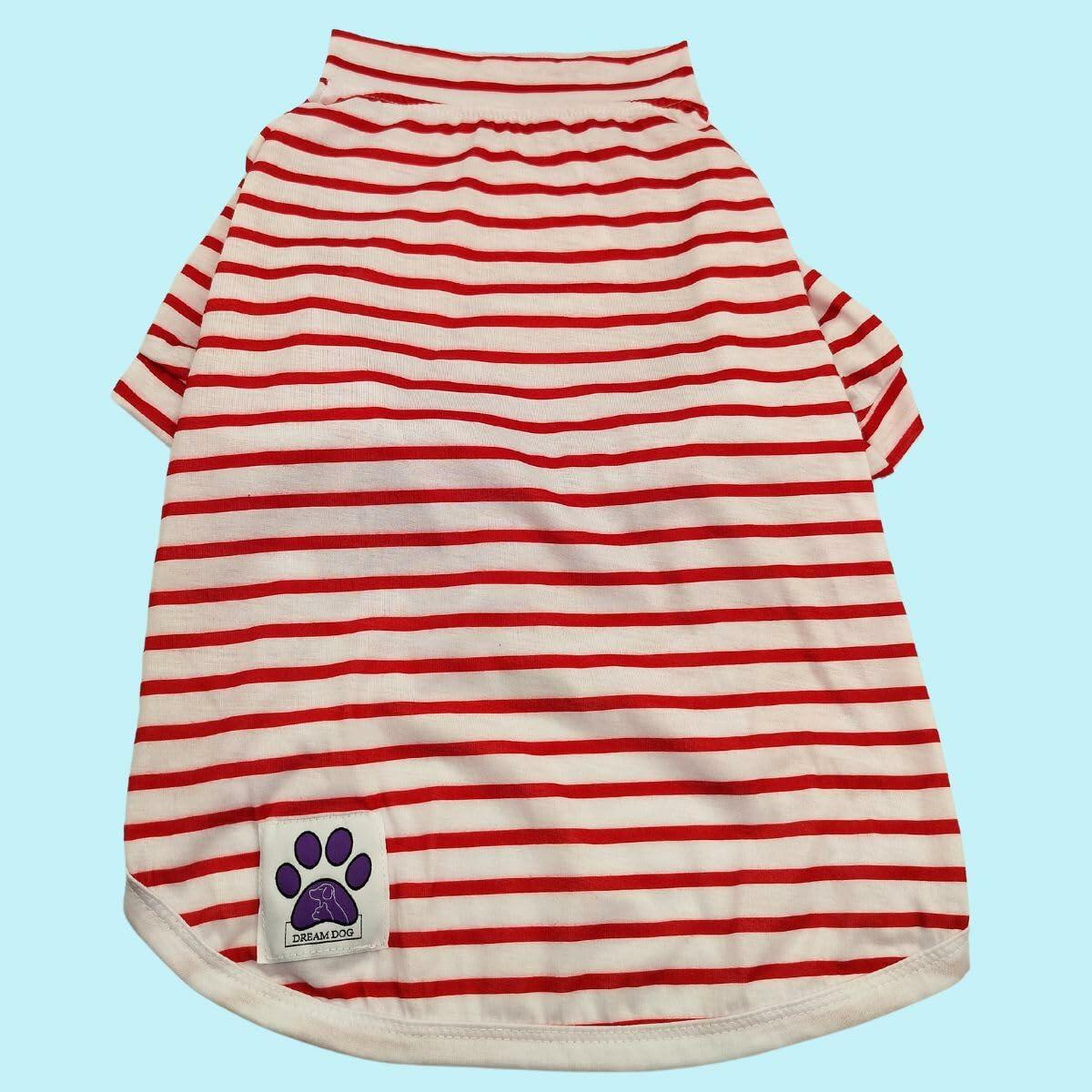 Dream Dog Luxury Dog Summer Casual Red & White or Black & White Striped Shirt T-Shirt, Pet Clothes Apparel, Medium & Large Breeds, 3XL to 8XL (Red & White Striped, 4XL (aprox Weight 30-45lbs))