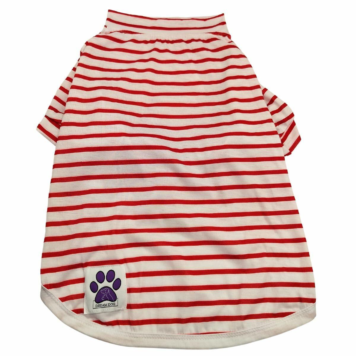 Dream Dog Luxury Dog Summer Casual Red & White or Black & White Striped Shirt T-Shirt, Pet Clothes Apparel, Medium & Large Breeds, 3XL to 8XL (Red & White Striped, 6XL (aprox 55-65 lbs))