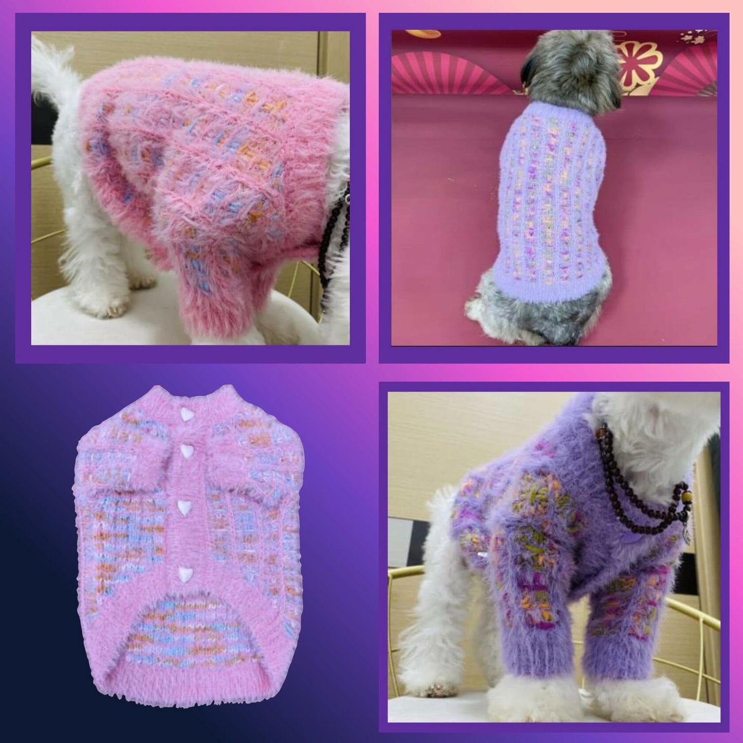 DreamDog Small Breeds Only,Luxury Fashion Fuzzy Sweater Jacket Cat Dog Apparel Pet Clothes, Super Soft, Warm Clothing, Pink and Purple, S to 2XL (Purple, X-Large)
