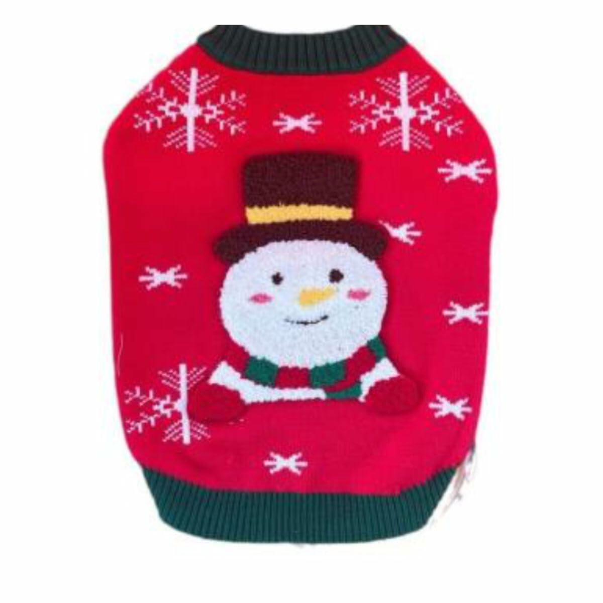 Dream Dog Christmas Fashion Sweaters Cat Dog Apparel Pet Clothes, Snowman, Red or Green, S to 2XL, Soft (Red, Small)