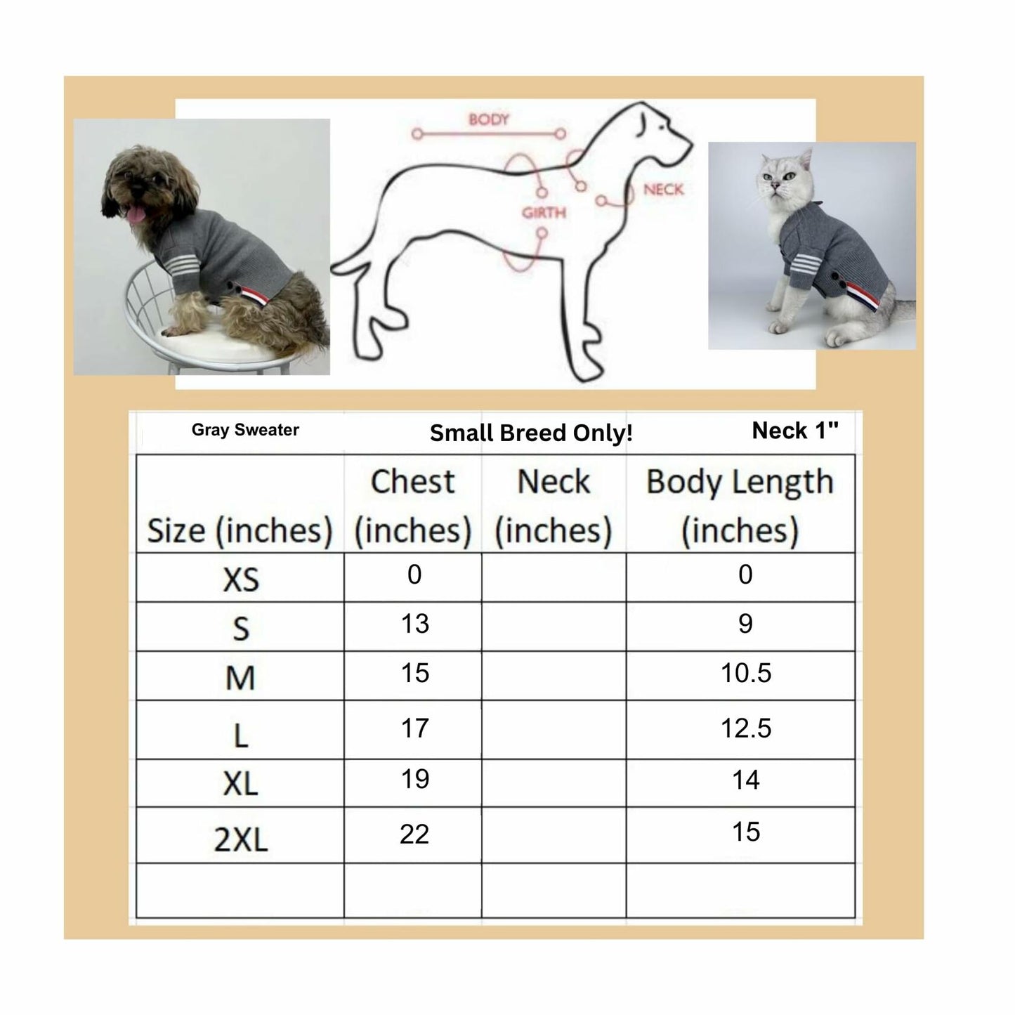 Dream Dog, Small Breed Only - Luxury - S to XXL - Luxury Gray w/Some Stipes, Sweater Cat, Pet, Dog Clothes