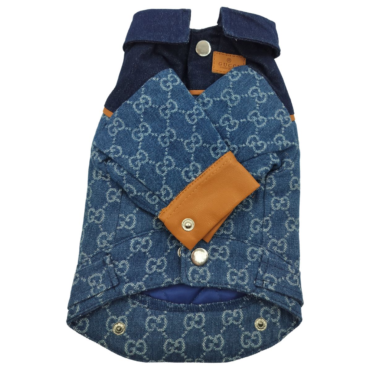 Dream Dog Luxury Designer-Inspired Replica Dog Denim Jean Jacket Padded Coat Cat Dog Clothes Pet Apparel, Blue, Small Breeds, Size Small Only