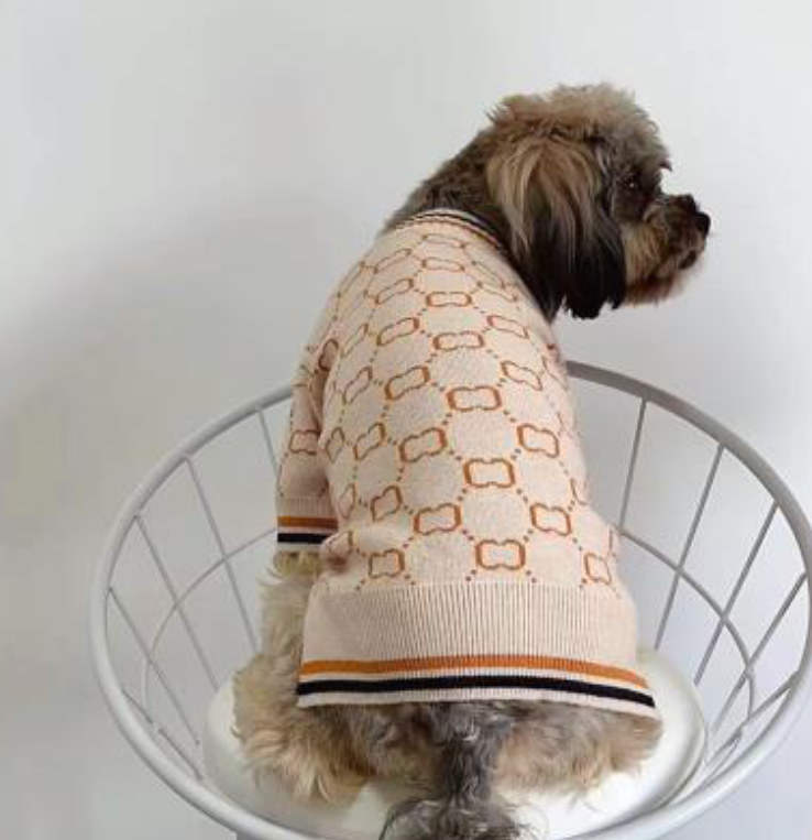 Luxury Fashion Trending Sweater Dog Apparel Pet Clothes High Quality, Beige, Red