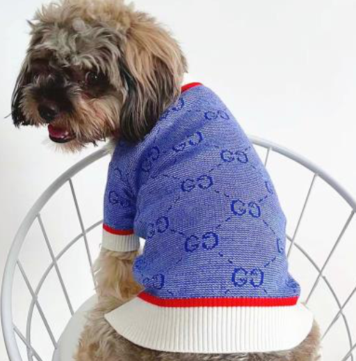 Luxury Fashion Trending Luxury Fashion Button Dog Sweater Fashion Clothes Pet Cats Blue w-Red and White