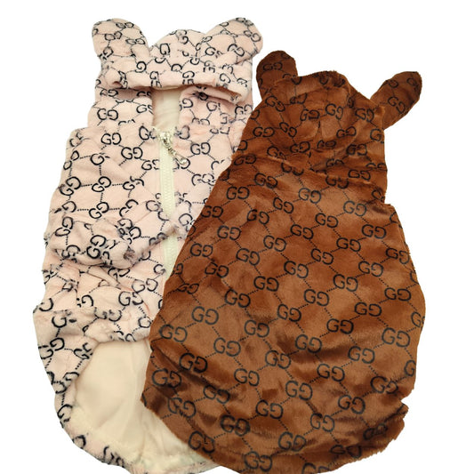 Dream Dog Hoodie Luxury Designer-Inspired Replica Dog Jacket Coat Zipper Easy On/Off Designer Inspired Ears and Lined Soft Jacket Design Warm Clothing Pink and Brown XS to 3XL