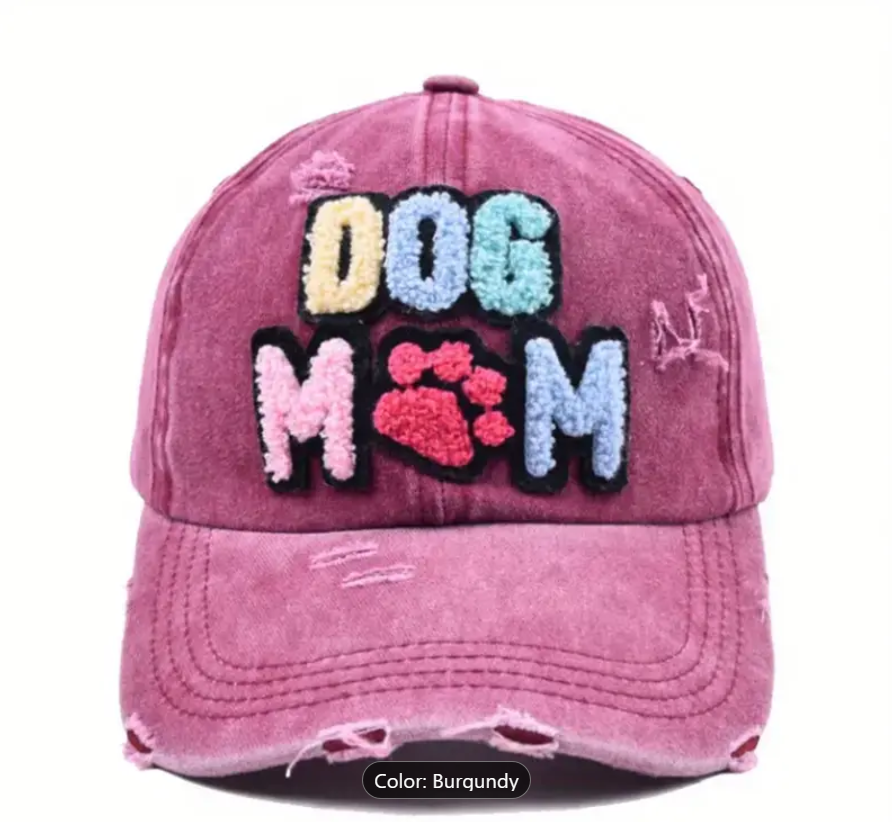 Women's Dog MOM Hat Embroidered Distressed Cotton Denim Adjustable Baseball Cap