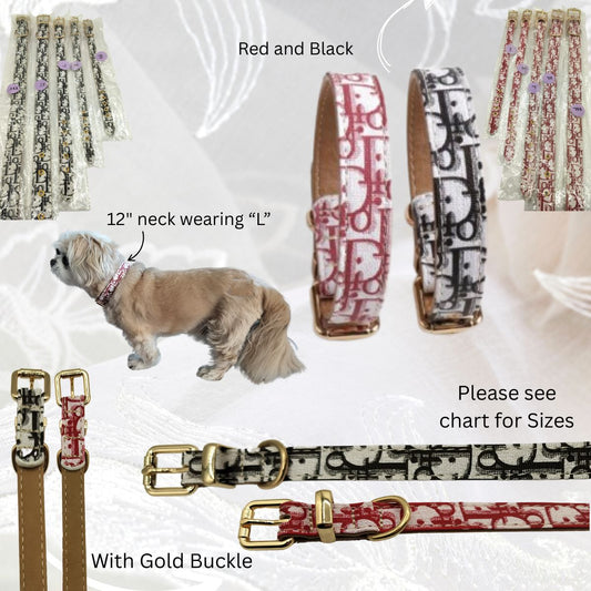 Dream Dog Luxury Designer-Inspired Replica Dog Collar, Adjustable, for Cats, Puppies and Small to Medium Dogs, Collar with Metal Buckle, Black and Red, Fits Neck Size S to XXL"