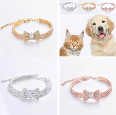 Pet Collar with Rhinestones Diamonds, Adjustable Crystal Diamond Pendant Wedding Cat Dog Necklace Jewelry