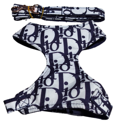 Dream Dog Luxury Designer-Inspired Replica Dog Harness and Leash Set Lightweight, Soft, No Choke, Adjustable for Puppies, Cats and Small Dogs, Shih-Tzu, Yorkie, Chihuahua, 2 Styles