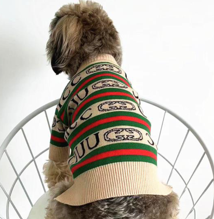 Luxury Designer Inspired Dog Sweater Red Green Stripe Clothes Pet Clothes Apparel Soft