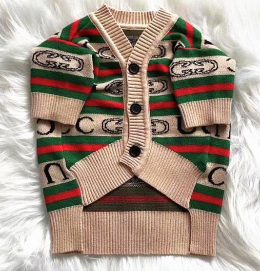 Luxury Designer Inspired Dog Sweater Red Green Stripe Clothes Pet Clothes Apparel Soft