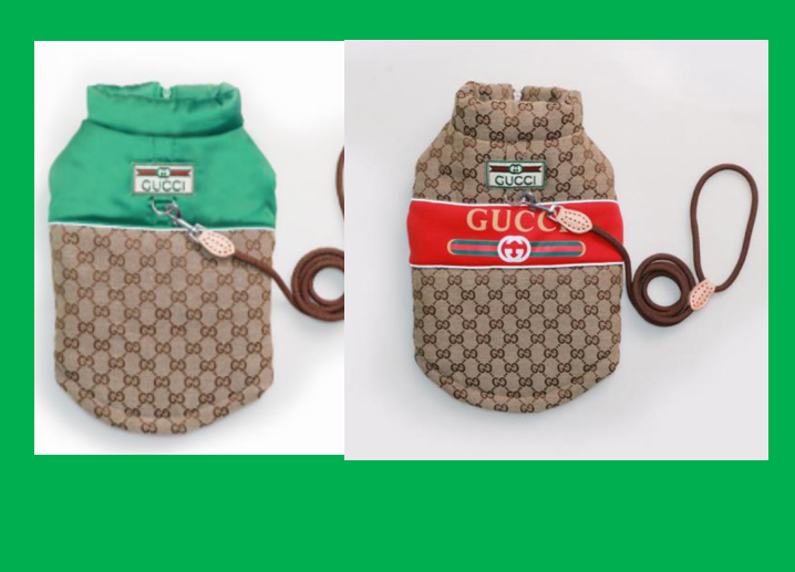 Luxury Designer Inspired Dog Vest Padded GG Pet Clothing with Matching Leash