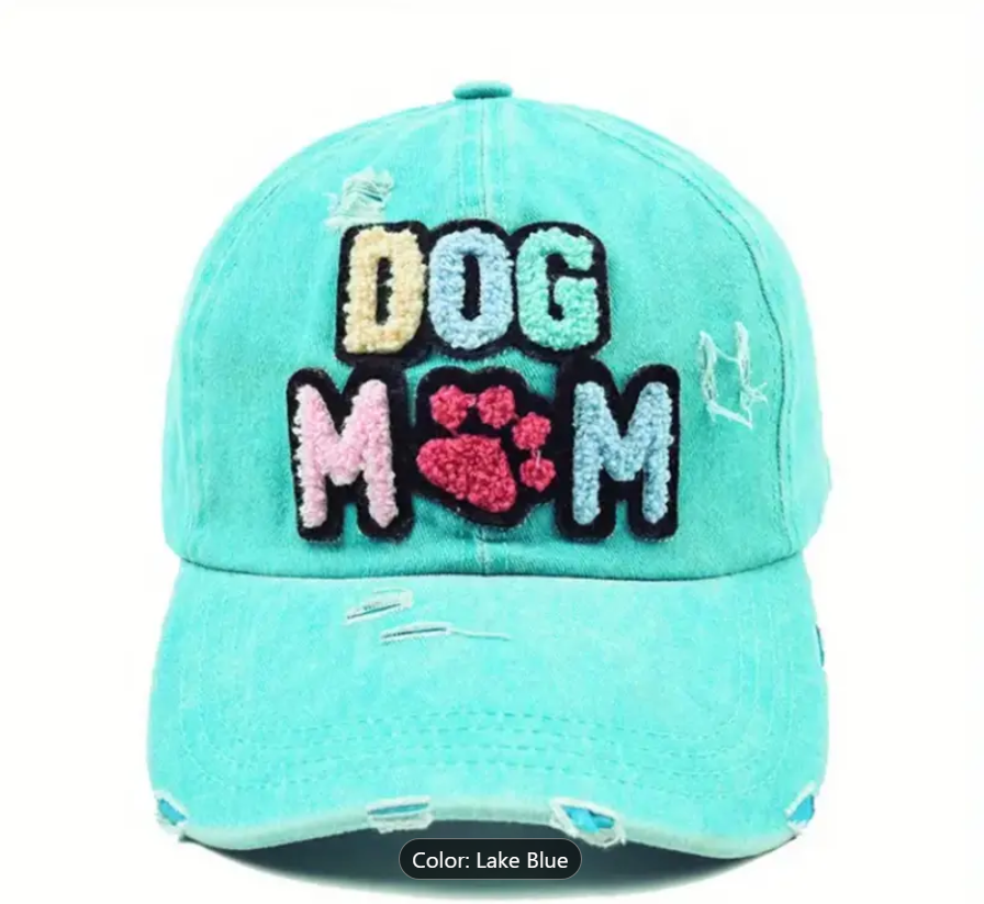 Women's Dog MOM Hat Embroidered Distressed Cotton Denim Adjustable Baseball Cap