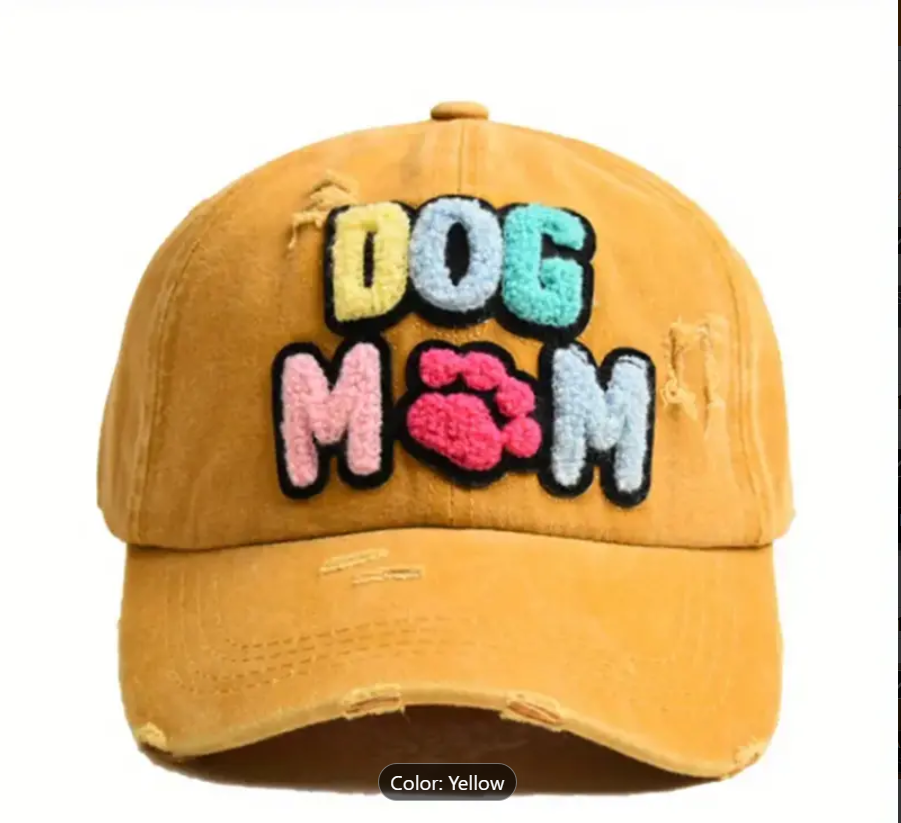 Women's Dog MOM Hat Embroidered Distressed Cotton Denim Adjustable Baseball Cap