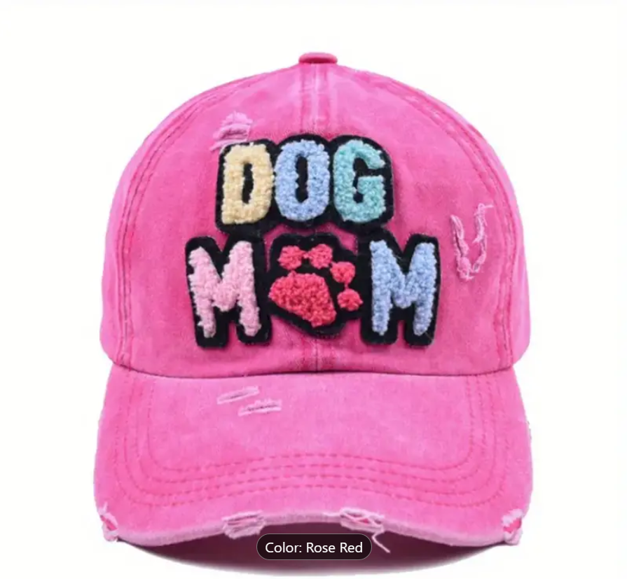 Women's Dog MOM Hat Embroidered Distressed Cotton Denim Adjustable Baseball Cap