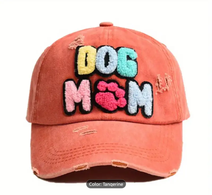 Women's Dog MOM Hat Embroidered Distressed Cotton Denim Adjustable Baseball Cap